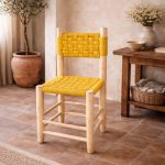 Marokkaanse Houten Stoel met Gele Touwzitting – Handgemaakt