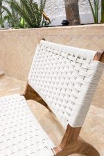 Marokkaanse Walnoothouten Fauteuil & Ottoman Set met Wit Koord - Afbeelding 4