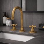 Antiek Messing Widespread Badkamerkraan – 3-Gats Set met Kruishendels - Afbeelding 4