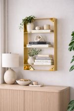 Wandgemonteerde Messing Badkamerplank – Gouden Zwevend Opbergrek - Afbeelding 3