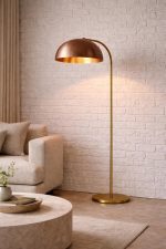 Koperen Koepel Vloerlamp met Messing Steel – Moderne Boog Staande Lamp - Afbeelding 3