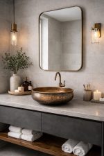 Antieke Koperen Ronde Opbouw Wasbak – Rustieke Patina Kom - Afbeelding 3