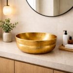 Gouden Gehamerde Koperen Ronde Opbouw Wasbak