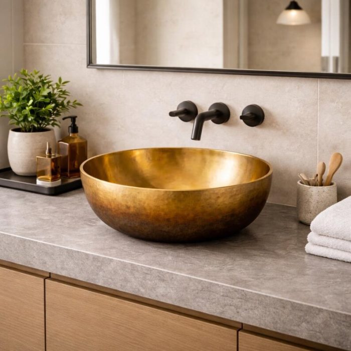 Handgemaakte Gehamerde Koperen Opbouw Waskom - Afbeelding 3