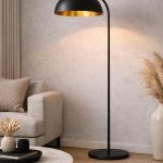 Moderne Zwart & Goud Boogvloerlamp – Minimalistische Koepelkap