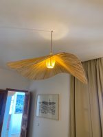 Wave raffia pendant light handmade in Morocco with sculptural woven shade