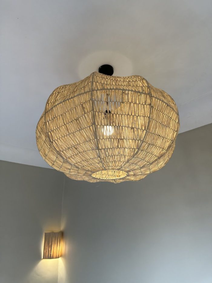 Moroccan raffia pendant light with handmade wavy woven shade
