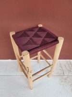 Burgundy Cord Stool handcrafted from solid wood with a handwoven burgundy cord seat