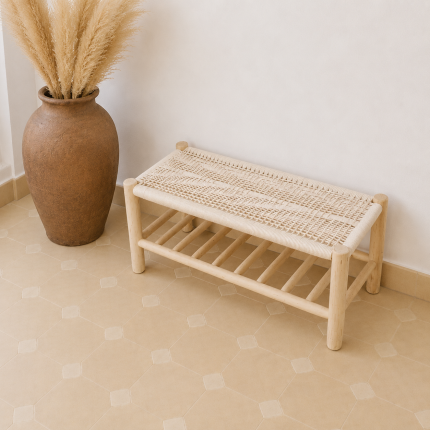 Wooden bench with integrated storage handcrafted from solid eucalyptus wood