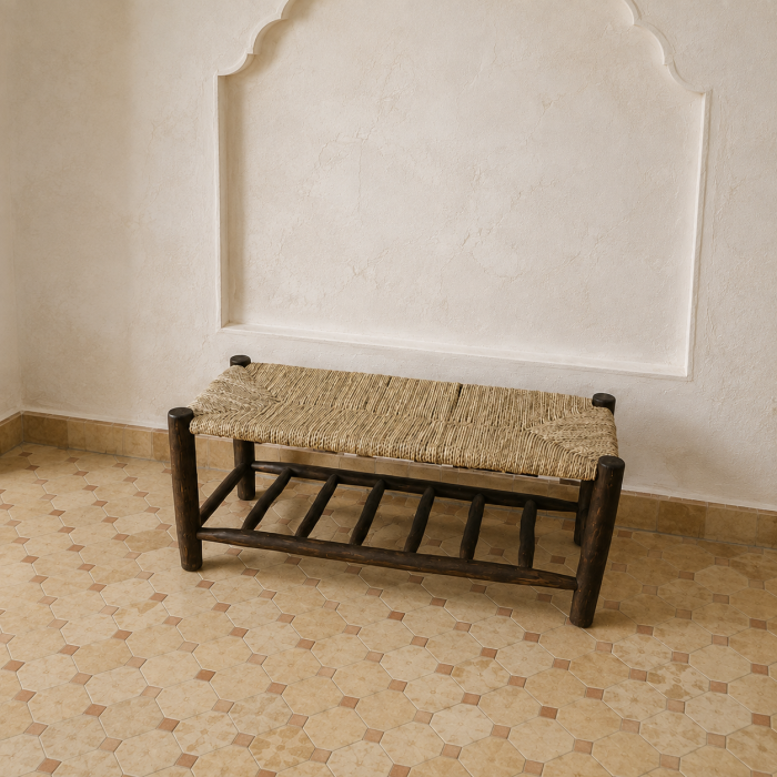 Black wooden bench with integrated storage handcrafted from solid eucalyptus wood
