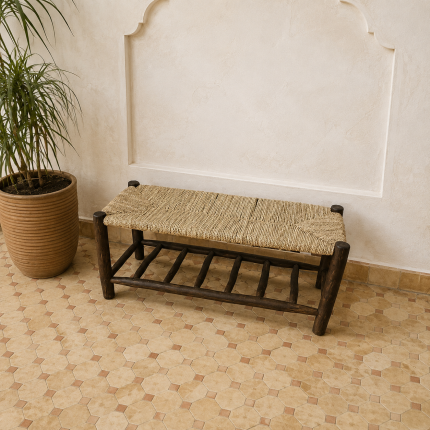 Black wooden bench with integrated storage handcrafted from solid eucalyptus wood