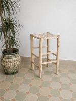 Natural Leather Bar Stool handcrafted from solid wood with a genuine natural leather seat