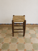 Small Natural Rope Stool handcrafted from solid wood with a handwoven natural rope seat