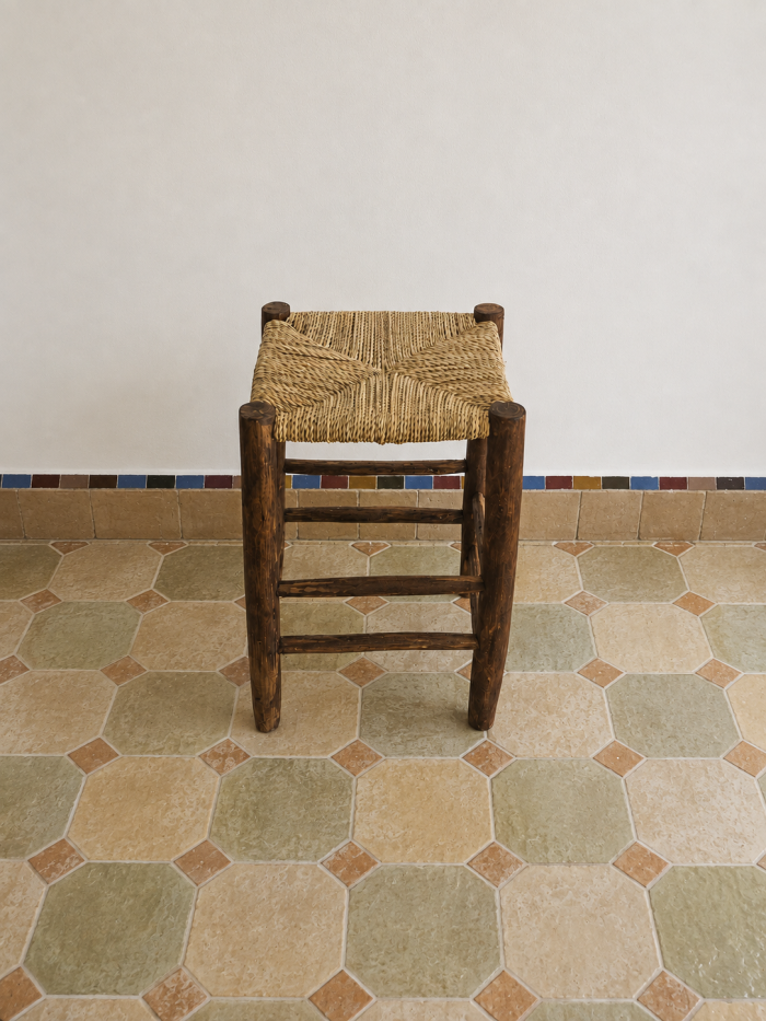 Small Natural Rope Stool handcrafted from solid wood with a handwoven natural rope seat