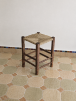 Small Natural Rope Stool handcrafted from solid wood with a handwoven natural rope seat