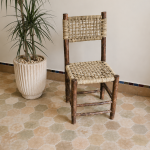 Palm Leaf Wooden Chair handcrafted from solid wood with a natural handwoven palm leaf seat