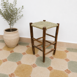Palm Leaf Rope Bar Stool handcrafted from solid wood with a natural handwoven palm leaf rope seat