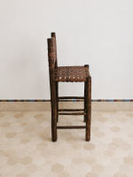 Rustic Leather Bar Stool handcrafted from solid wood with a genuine leather seat