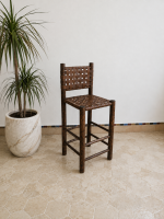 Rustic Leather Bar Stool handcrafted from solid wood with a genuine leather seat