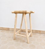 Natural Palm Leaf Counter Stool handcrafted from solid wood with a handwoven natural palm leaf seat