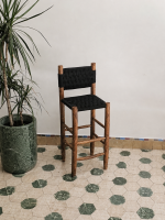 Black Cord Counter Stool handcrafted from solid wood with a durable handwoven black cord seat
