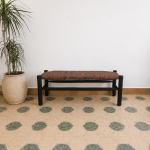 Black Wood Leather Bench handcrafted from solid black wood with a genuine leather seat