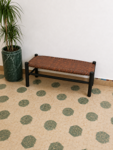 Black Wood Leather Bench handcrafted from solid black wood with a genuine leather seat