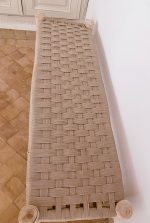 Beige Cord Bench handcrafted from solid eucalyptus wood with a handwoven beige cord seat