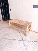 Moroccan Palm Leaf Bench handcrafted from solid eucalyptus wood with a handwoven palm leaf seat