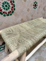 Handwoven Palm Leaf Bench handcrafted from solid eucalyptus wood with a natural woven palm leaf seat