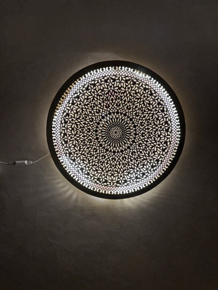 Ornate Brass Medallion Wall Light handcrafted from solid brass with intricate pierced floral detailing