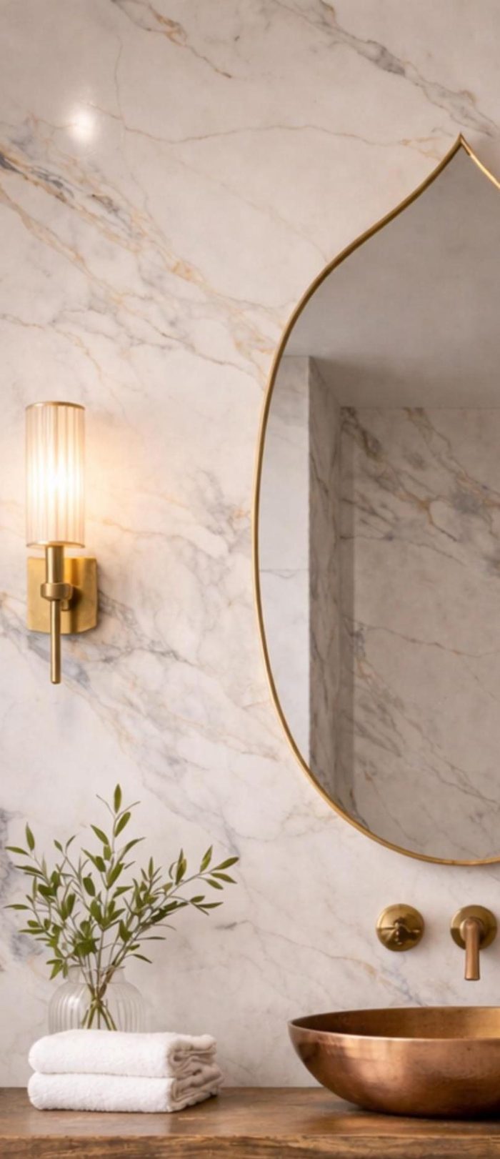 Moroccan Pointed Arch Brass Mirror handcrafted with a solid brass frame for bathroom wall décor