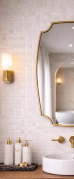 Scalloped Brass Wall Mirror with curved solid brass frame handmade in Morocco