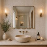 Wavy Bottom Brass Mirror with handmade Moroccan brass frame and decorative scalloped lower edge