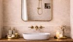 Soft Square Brass Mirror with rounded corners and handcrafted solid brass frame for bathroom vanity