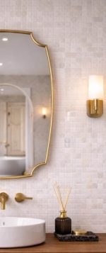 Scalloped Brass Wall Mirror with curved solid brass frame handmade in Morocco