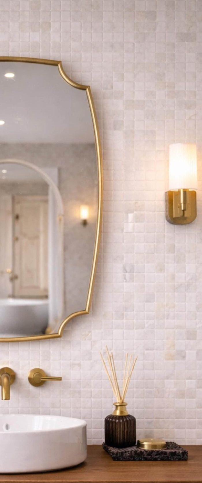 Scalloped Brass Wall Mirror with curved solid brass frame handmade in Morocco