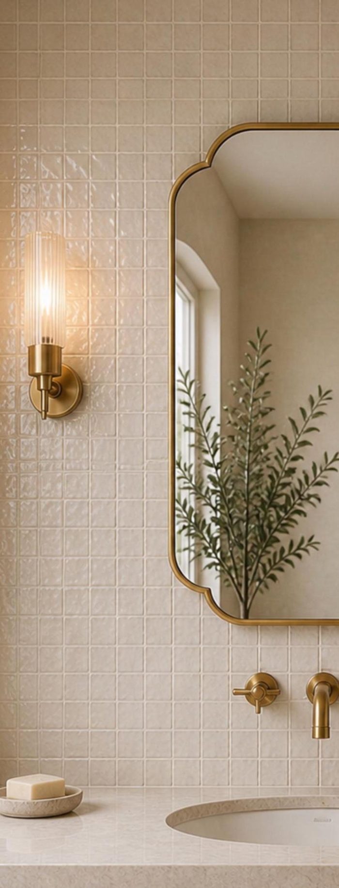 Arch Rectangle Brass Mirror handcrafted with a decorative solid brass frame for bathroom wall décor