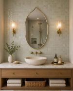 Moroccan Pointed Arch Brass Mirror handcrafted with a solid brass frame for bathroom wall décor