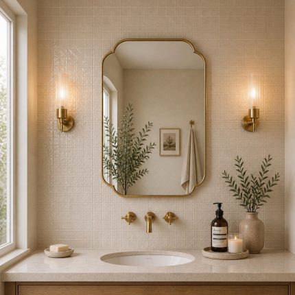 Arch Rectangle Brass Mirror handcrafted with a decorative solid brass frame for bathroom wall décor