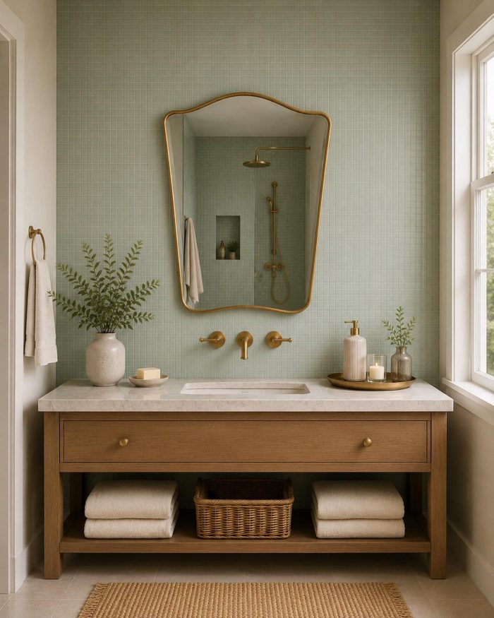 Handmade Curved Brass Bathroom Mirror with Moroccan brass frame