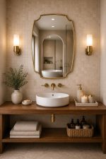 Scalloped Brass Wall Mirror with curved solid brass frame handmade in Morocco