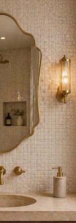 Scalloped Brass Mirror handcrafted with a wavy solid brass frame for bathroom wall décor